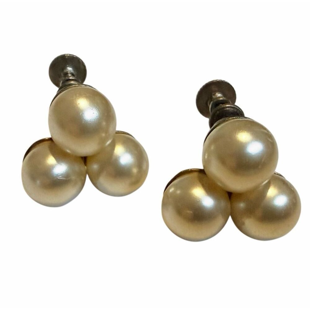 Vintage Faux Pearl Cluster Screw Back Earrings